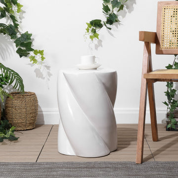 Yves 18" Modern Minimalist Rope Twist Ceramic Indoor-Outdoor Garden Stool